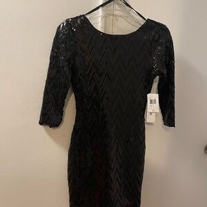 As U Wish Black Sheath Dress 3/4 Sleeve Scoop Neck